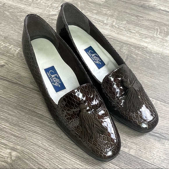 Vintage Selly Brown Tassel Square Toe Loafers 7 - Picture 2 of 6